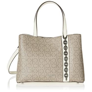 Imagem de Calvin Klein Bolsa Adeline com compartimento triplo, Amêndoa/Castanho-Acinzentado/Querubim Branco, One Size