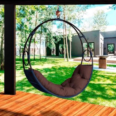 Imagem de Cadeira De Balanço Suspenso Lua Nova Corda Náutica Azul/marrom