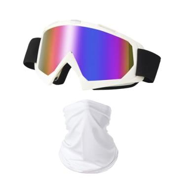 Imagem de LJDJ Óculos de Motocicleta Dirt Bike ATV Off-Road Riding Motocross Óculos com Proteção Solar UV Polaina de Pescoço Cobertura Facial (Branco/Lente Colorida)