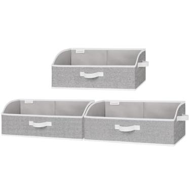 Imagem de StorageWorks Caixas de armazenamento de armário, caixa organizadora trapézio para prateleiras, cesto de roupas de tecido, cestas organizadoras dobráveis com alças, grande, cinza, pacote com 3