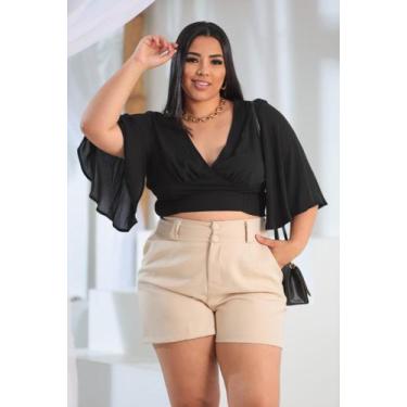 Imagem de Short Feminino Plus Size Alfaiataria Com Botões forrados Shorts Social