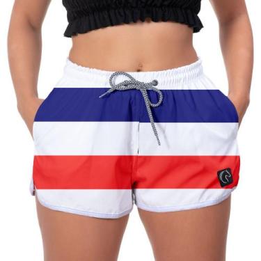 Imagem de Short Praia Premium Feminino Branco Listrado Azul Estampado Academia F