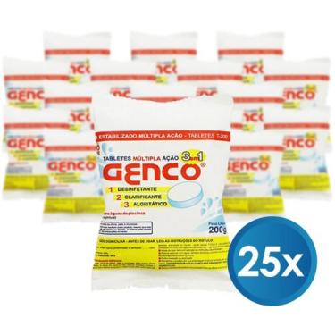 Imagem de 25 Tablete Pastilha Cloro Multipla Acao 3 em 1 T200 200g Genco