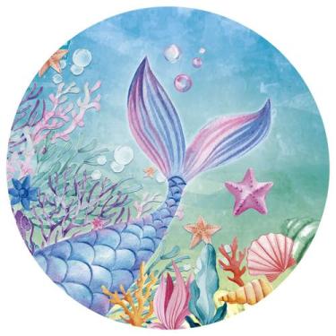 Imagem de Painel Festa Decoração Redondo Sublimado Calda Sereia Aquarela 1,50X1,