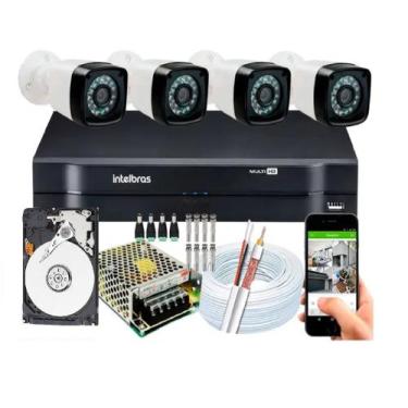 Imagem de Kit 4 Cameras Segurança Hd Dvr Intelbras Full hd 4ch mhdx C/Hd