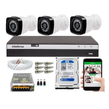 Imagem de Kit 3 Câmeras HD 720p + DVR Intelbras MHDX 3104 C/HD 500gb