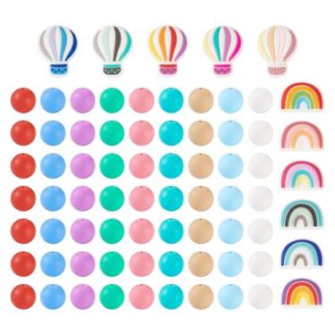 Imagem de Craftdady 101 contas de silicone a granel para fabricação de chaveiros, contas redondas de 15 mm, balão de ar quente, contas focais de silicone arco-íris para artesanato faça você mesmo, talabartes de