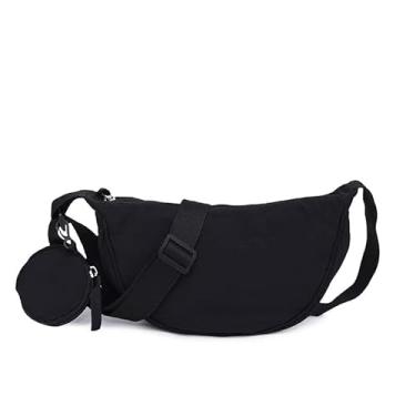Imagem de Bolsa transversal com bolsa de moedas Hobo Sling bolsa crescente feminina masculina moderna pequena bolsa de ombro de nylon alça ajustável, Preto, Medium