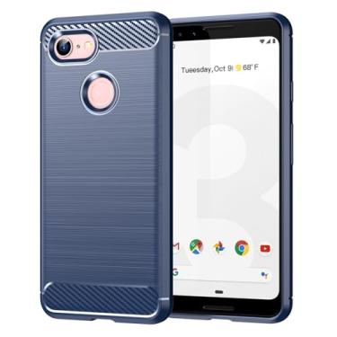 Imagem de Vavies Capa para Pixel 3A, para Google 3A G020E, capa de fibra de carbono, capa fina e macia de TPU com absorção de choque, proteção à prova de choque, capa para celular para Google Pixel 3A azul