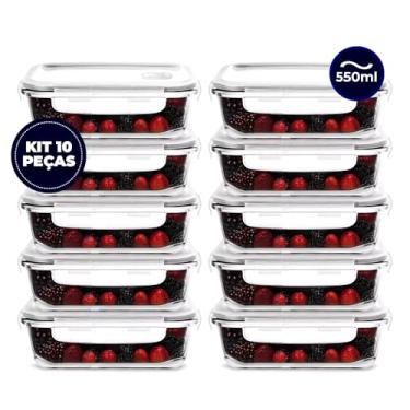 Imagem de Potes de Vidro com Tampa Hermética, 550ml, Kit com 10 Peças