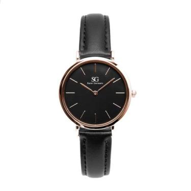 Imagem de Relógio Minimalista Feminino Preto Pulseira Couro Murray Rosé Gold 32m