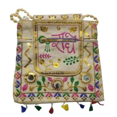 Imagem de Bolsa Sri Radhe Kdhai Work Jaipuri Sling Bag, para mulheres e meninas, item de presente indiano casamento nupcial, bolsa de algodão para meninas, carteira de mão, lenços bonitos para mulheres, pacote