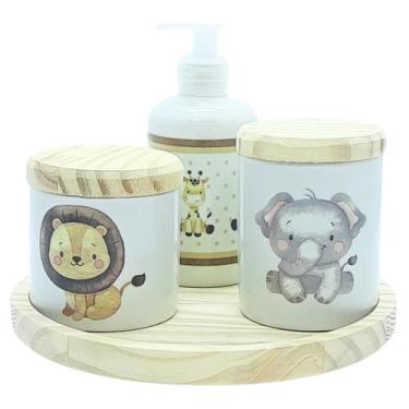Imagem de Kit higiene bebê Safari 4 pçs - Porcelana Bdj Redonda Pinus - Genérico