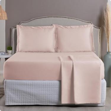 Imagem de Jogo de Cama 1000 Fios Algodão Egípcio Toque Gelado, Solteiro/Casal/Queen/King, Fronhas com Aba (Rosê, Queen 3 Peças)