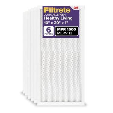 Imagem de Filtrete Filtro de ar 10x20x1, MPR 1500, MERV 12, Healthy Living Ultra-Allergen 3 meses plissado, filtros de ar de 2,5 cm, 6 filtros