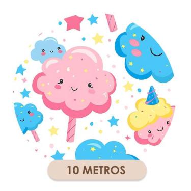 Imagem de Papel de Parede Adesivo Lavável Infantil Nuvem Rosa e Azul - Bazar dos