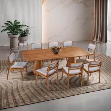 Imagem de Mesa De Jantar Noronha 220cm Madeira Tampo Barril 8 Cadeiras Eva Luna / Imbuia Nat.