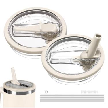 Imagem de Pacote com 2 tampas de canudo de substituição sem derramamento, capa à prova de vazamento, compatível com acessório de capa de copo Stanley (branco creme + branco creme, 1,134 g)