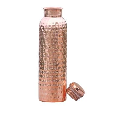 Imagem de HOMEZY Garrafa de água de cobre (1000 ml) Recipiente de cobre puro ayurvédico martelado feito à mão 100% puro para beber pesado e à prova de vazamento
