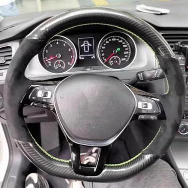 Imagem de LYBQFZ Capa de volante de carro DIY camurça couro de fibra de carbono, para Volkswagen VW Golf 7 Mk7 New Polo Jetta B8 Avant acessórios de carro