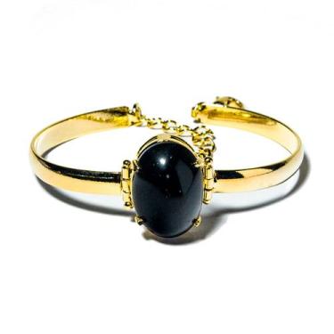 Imagem de Bracelete Obsidiana Pedra Natural Mini Cabochão Dourado - CristaisdeCu