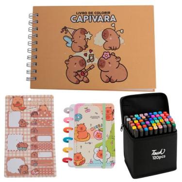 Imagem de Kit Livro de Colorir e Pintar Capivara 120 Canetas Adesivo - Toys 2u, 