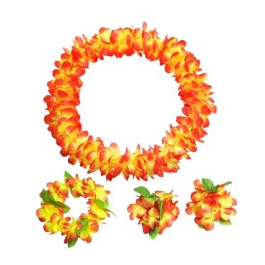 Imagem de Ioensy Conjunto de colares havaianos, guirlanda portátil, flores artificiais para piscina, palco festivo, show, tema havaiano, lembrancinhas para festas ao, Laranja Vermelho