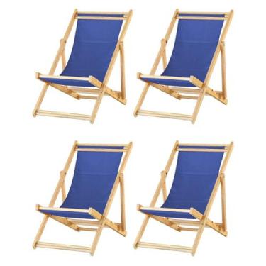 Imagem de Kit 4 Espreguiçadeiras Preguiçosa Dobrável sem Braço Madeira Maciça co