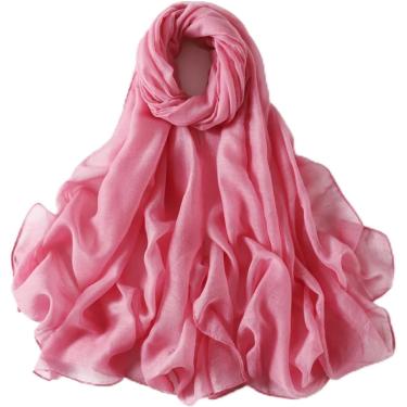 Imagem de Cachecol Lenços Wraps Xale Algodão Linho Lenço Para Mulheres Meninas Estudantes Outono Clássico Cor Sólida Retro Soft Viscose Feminino Envoltório Xales, Sweetpink, One Size