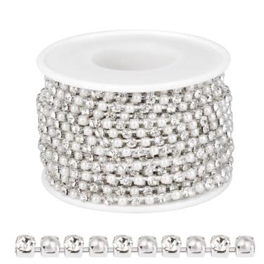 Imagem de Corrente de acabamento de strass de pérola de prata de 10 metros para artesanato, corrente de taça com contas de strass de 3 mm por jarda para costura, artesanato faça você mesmo, decoração de joias