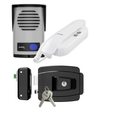 Imagem de Kit Interfone Porteiro Eletrônico Agl P10 Fechadura Elétrica Preto