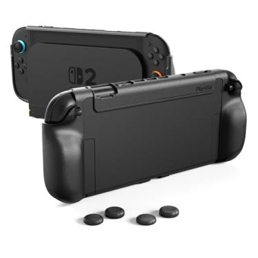 Imagem de playvital Pure Protective Grip Case for Nintendo Switch 2 – Shockproof TPU Cover with 4 Thumb Grip Caps - Black