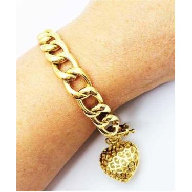 Imagem de Pulseira Grumet Com Pingente Coração Vazado Banho Ouro 1796A - Très Ch