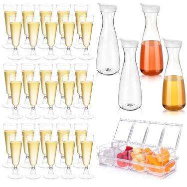 Imagem de Potchen 35 peças de suprimentos de festa de verão, incluindo taças de champanhe de plástico, jarra de água, servidor de condimentos transparente com tampa e colher para reuniões, banquetes, festa de