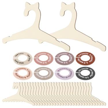 Imagem de Pacote com 30 cabides de madeira com 8 divisórias para armário de bebê, 23 cm, cabides de madeira antiderrapantes, mini cabides de roupas infantis para meninas, meninos e meninas