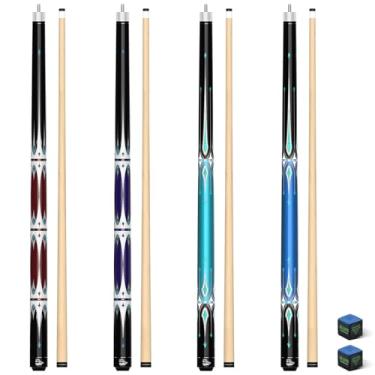 Imagem de CUEBAR Conjunto de 4 tacos de sinuca de 147 cm, 2 peças para adultos, pacote com 4 bastões de taco de bilhar de bordo 18 19 20 595 g, ponta de 13 mm com giz, cabo desembrulhado - roxo vermelho