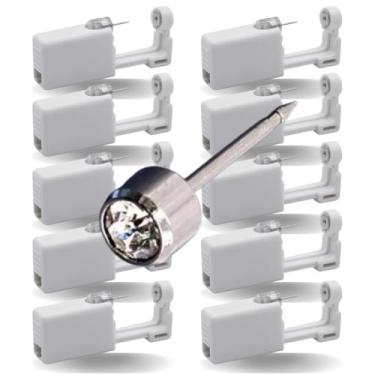 Imagem de Kit 10 Brincos Aço Inox Cirúrgico de 3mm com Pedra Cristal + 10 Mini Pistolas Brancas Descartáveis Furar Orelha