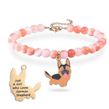 Imagem de Melix Home Presente de cão pastor alemão para mulheres, pulseira de contas de pedra natural, amante de cães, mãe de cachorro, pulseira memorial de animais de estimação, M, Aço inoxidável