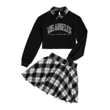 Imagem de Blusa de moletom feminina Outfit SOLY HUX de 2 peças e saia xadrez