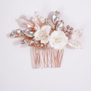 Imagem de Pente de cabelo Missgrace Bride Wedding Crystal Pearl Leaf