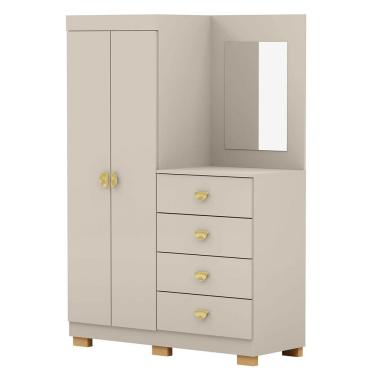 Imagem de Cômoda Guarda-Roupa com 4 Gavetas e 5 Prateleiras com Espelho Cristine