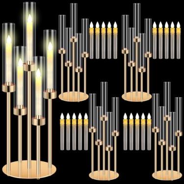 Imagem de Conjunto de candelabros de ouro Tandefio de 5 braços com velas LED de 