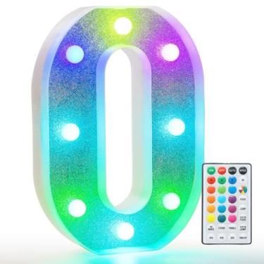 Imagem de Lámpara Pooqla Número 0 Marquee Colorido RGB con Control Remoto y Bate