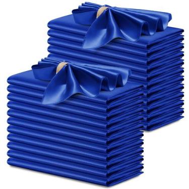 Imagem de Guardanapos de pano P Pothuiny Satin Royal Blue, pacote com 24, 43x43 