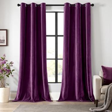 Imagem de ANRODUO Cortinas de veludo roxo de 203 cm de comprimento blackout com isolamento térmico à prova de som, cortinas de escurecimento de quarto, cortinas de janela com ilhós para quarto, sala de estar