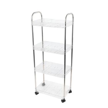 Imagem de Carrinho Organizador Multiuso Conthey, 4 Andares, Aço Inox e Prateleiras Transparente, com Rodízios