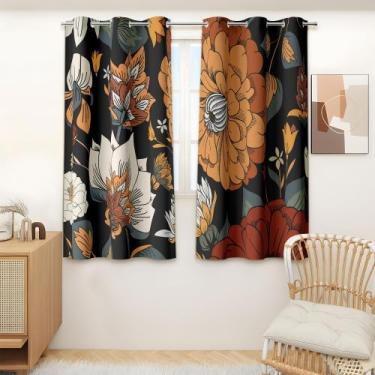 Imagem de Cortinas Tyrot Black Boho Floral 100% Blackout 115x114cm 2P