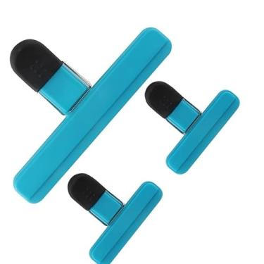 Imagem de 3 peças clipes de saco de alimentos seladores de plástico resistente com aderência de borracha para salgadinhos salgadinhos cozinha decoração de férias, azul (2S + 1L)