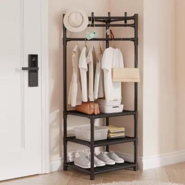 Imagem de Organizador Guarda Roupas Cabideiro Suporte Portatil 3 Prateleiras Sapateira Multiuso Armario Closet Quarto Lavanderia R