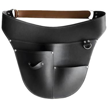 Imagem de LUMINFLY Cinto de ferramentas de jardim de couro PU com vários bolsos para carpinteiros, eletricistas, cintura ajustável de 61 a 116 cm, à prova d'água com fivela de anel em D